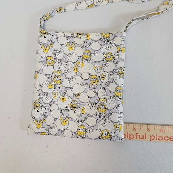 Minions Despicable Me Light Gray Yellow Allover Pattern Crossbody Tote Bag Teens - Picture 11 of 11